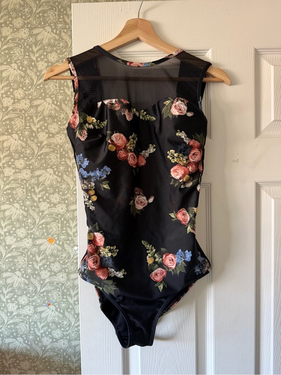 Albion Other - Albion Black Floral Strappy one piece with Pink Rose Accents